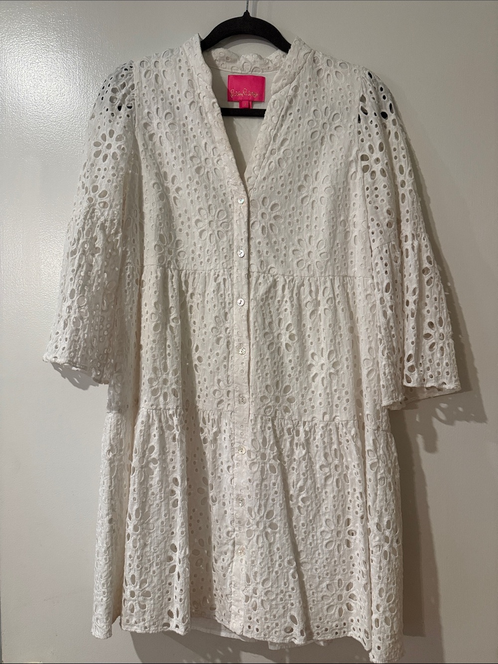 Lilly Pulitzer White Eyelet Tiered Button-Front Dress